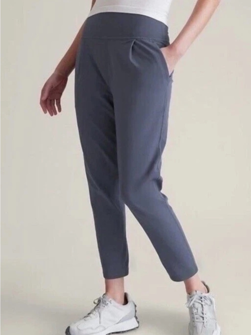 Athleta Elation Joggers Ankle Pants High Waisted Pleated Tapered Leg Blue Sz S